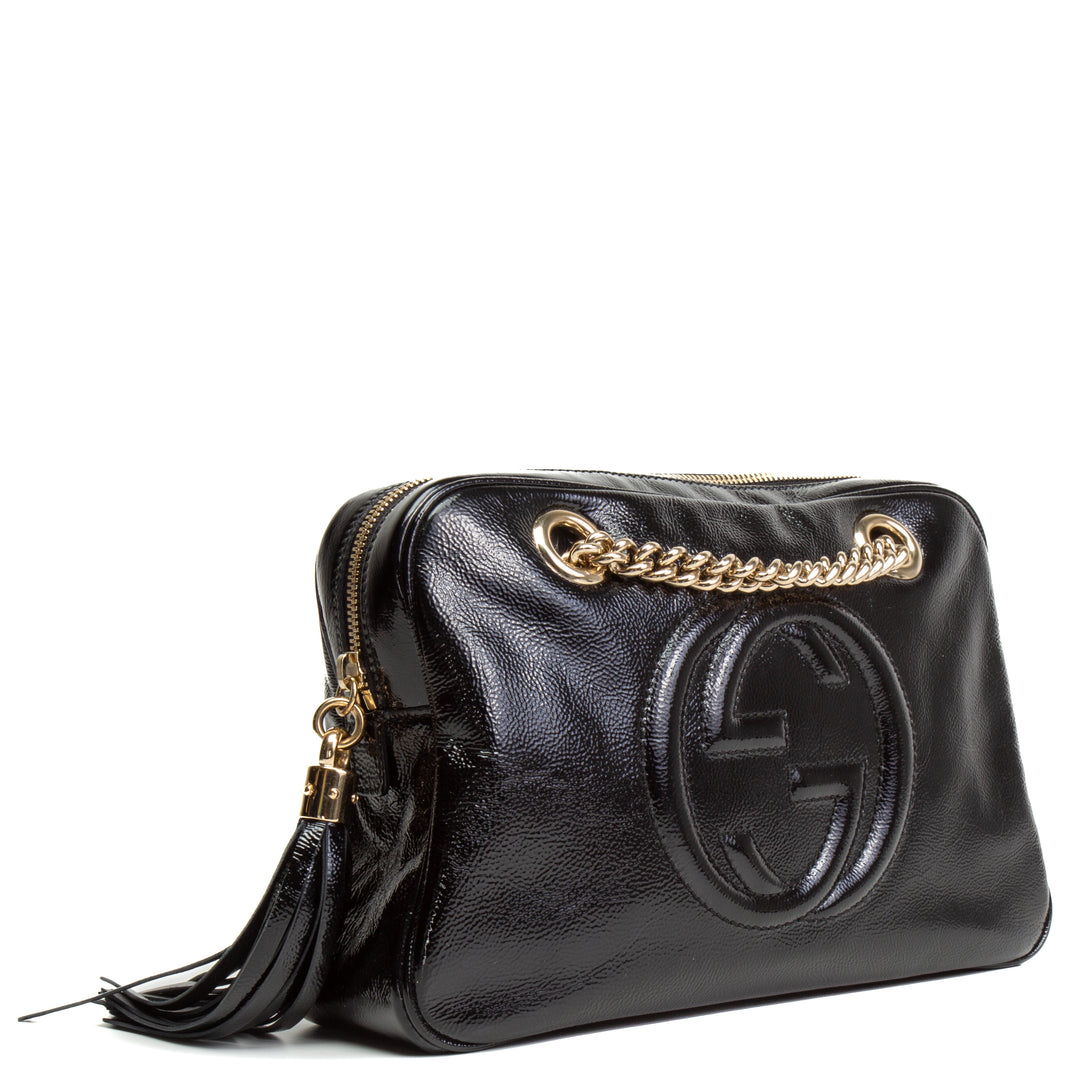 GUCCI Soho Patent Zip Shoulder Bag - Black