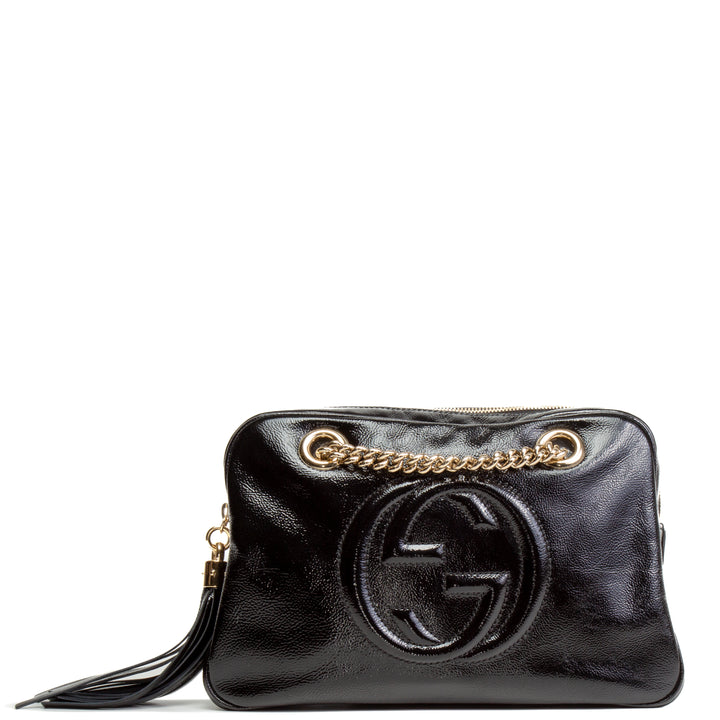 GUCCI Soho Patent Zip Shoulder Bag - Black