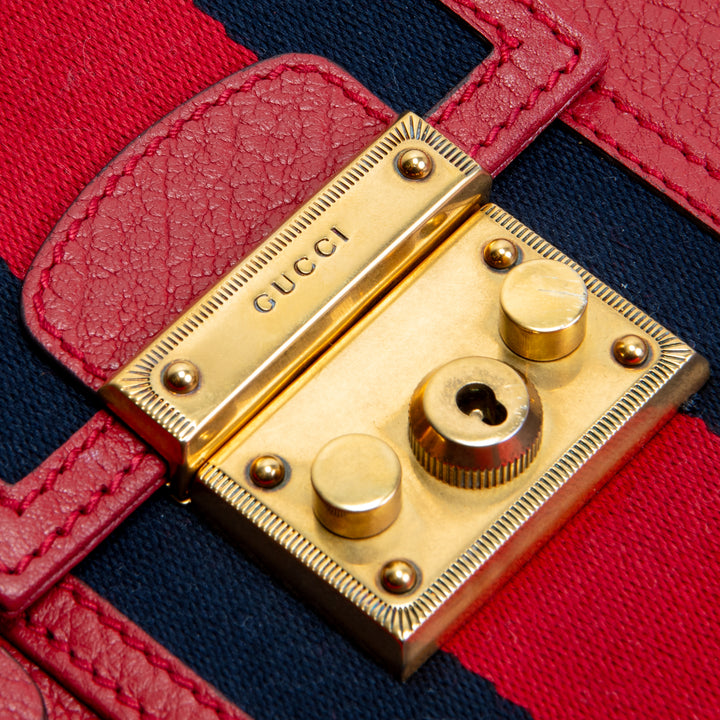 GUCCI Calfskin Web Padlock Tote Maxi- Red