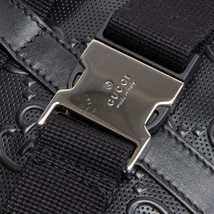 GUCCI GG Embossed Double Belt Bag - Black