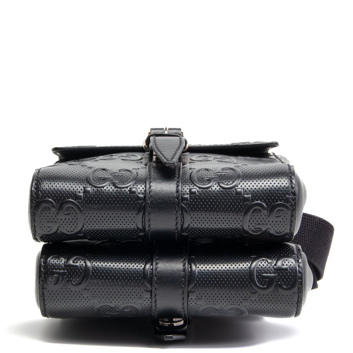 GUCCI GG Embossed Double Belt Bag - Black