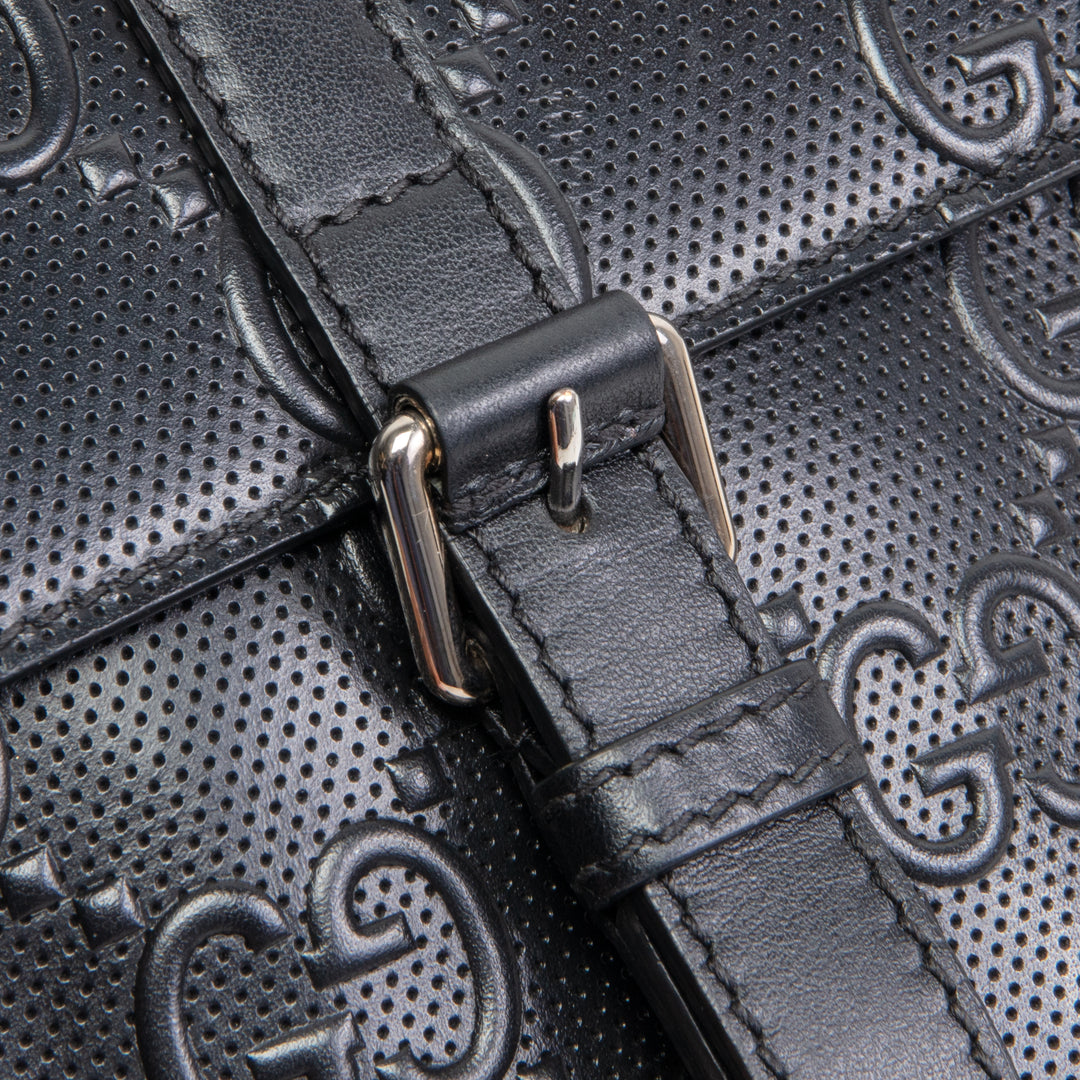 GUCCI GG Embossed Double Belt Bag - Black