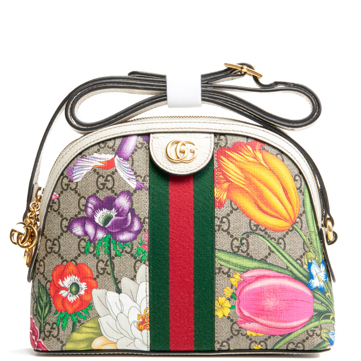 Gucci GG Supreme Flora Ophidia Small Crossbody-White Outlet Final Sale