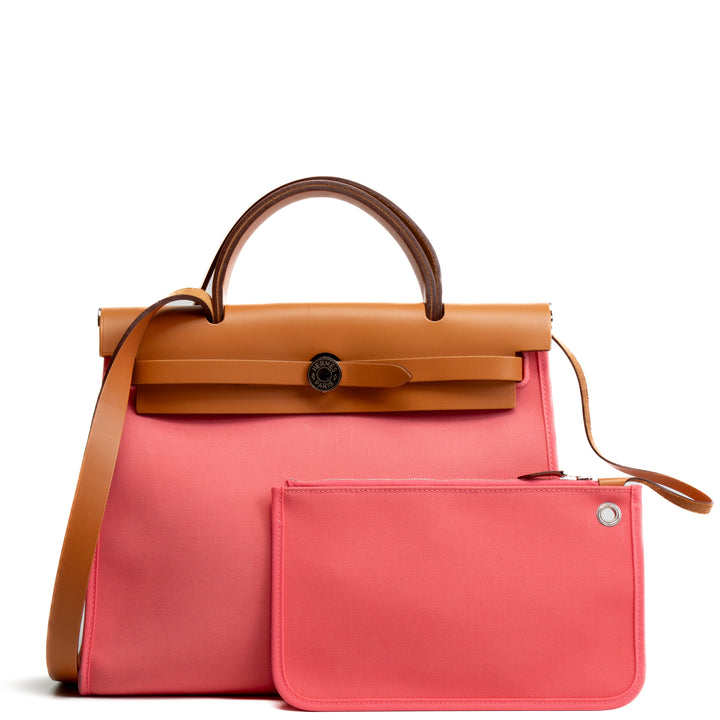 HERMES Vache Hunter & Toile Officier Herbag Zip 31 - Rose Azalee