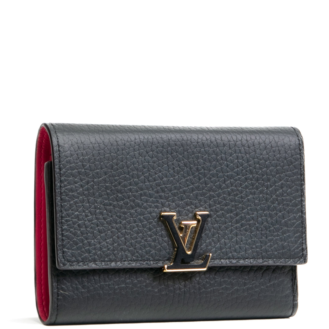 LOUIS VUITTON Capucines Compact Wallet- Black w/ Pink