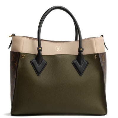 LOUIS VUITTON Calfskin Monogram On My Side MM Laurier Green & Toffee Latte Beige