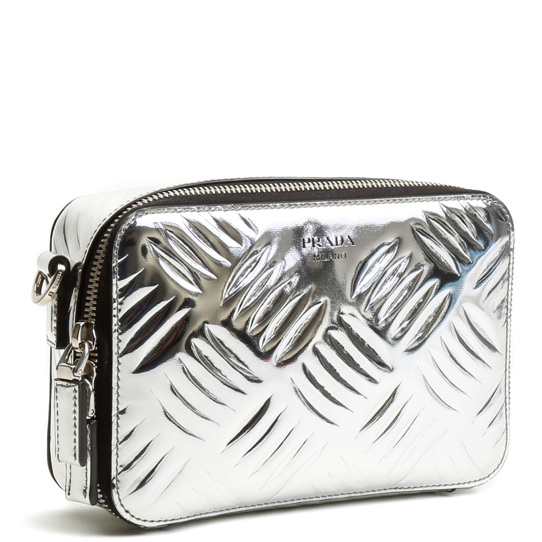 PRADA Spazzolato Andoliera Camera Bag - Metallic Silver