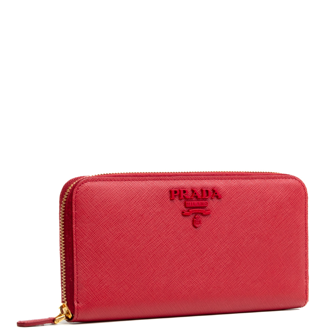 PRADA Saffiano Lux Leather Continental Wallet - Red