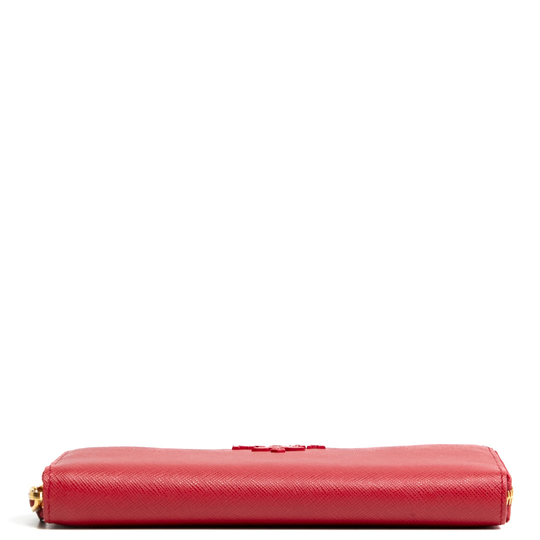 PRADA Saffiano Lux Leather Continental Wallet - Red