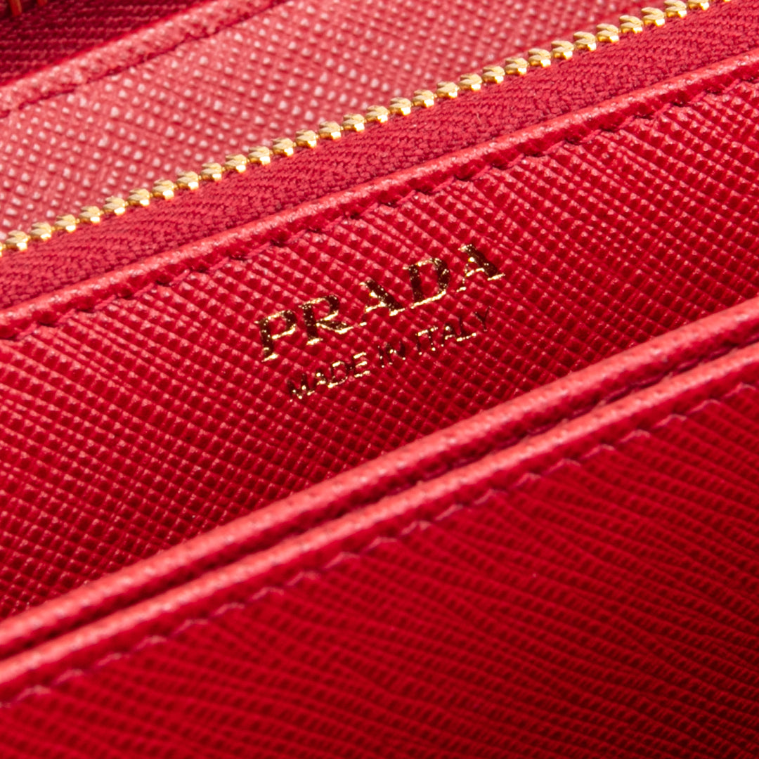 PRADA Saffiano Lux Leather Continental Wallet - Red