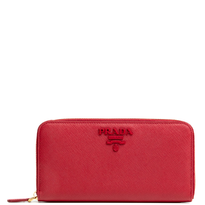 PRADA Saffiano Lux Leather Continental Wallet - Red