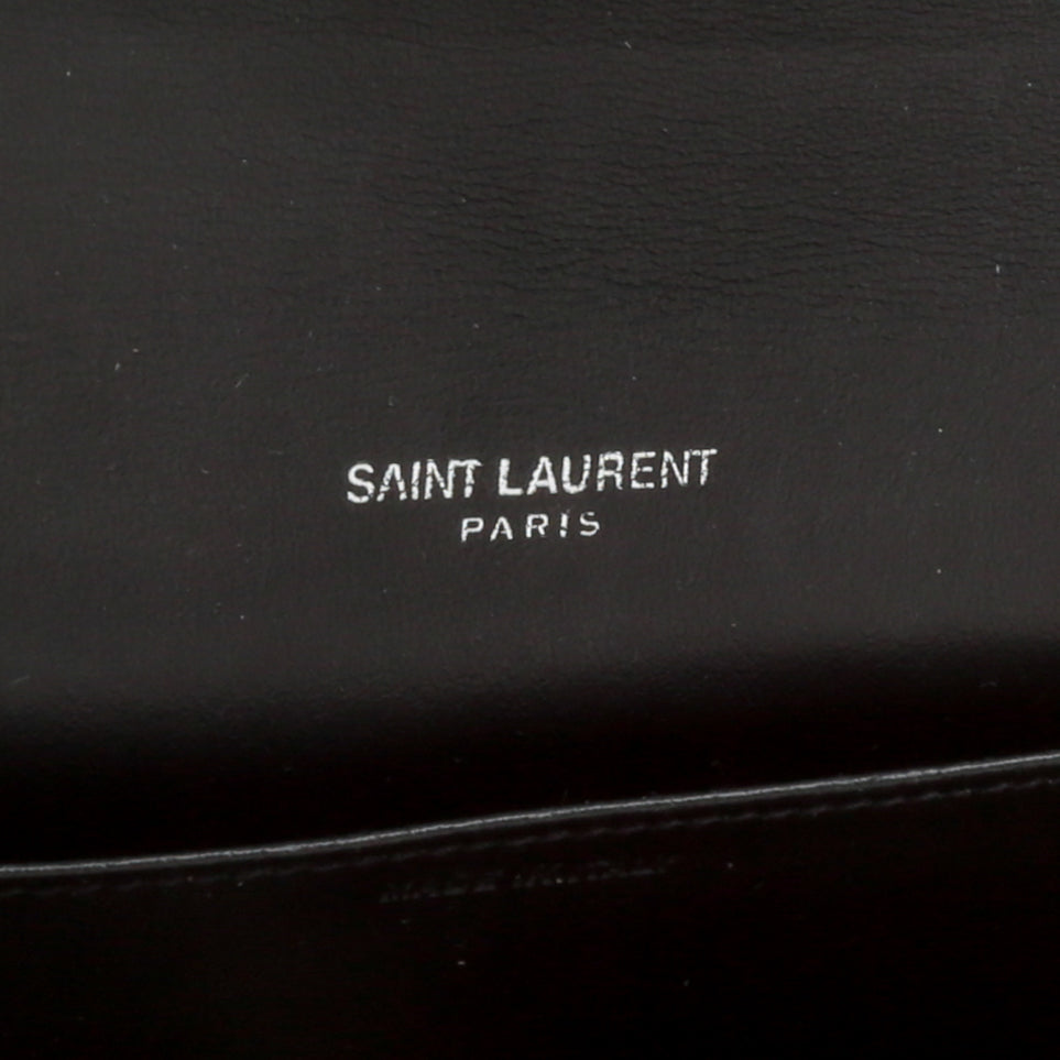 SAINT LAURENT Croc Embossed Uptown Chain Wallet - Black