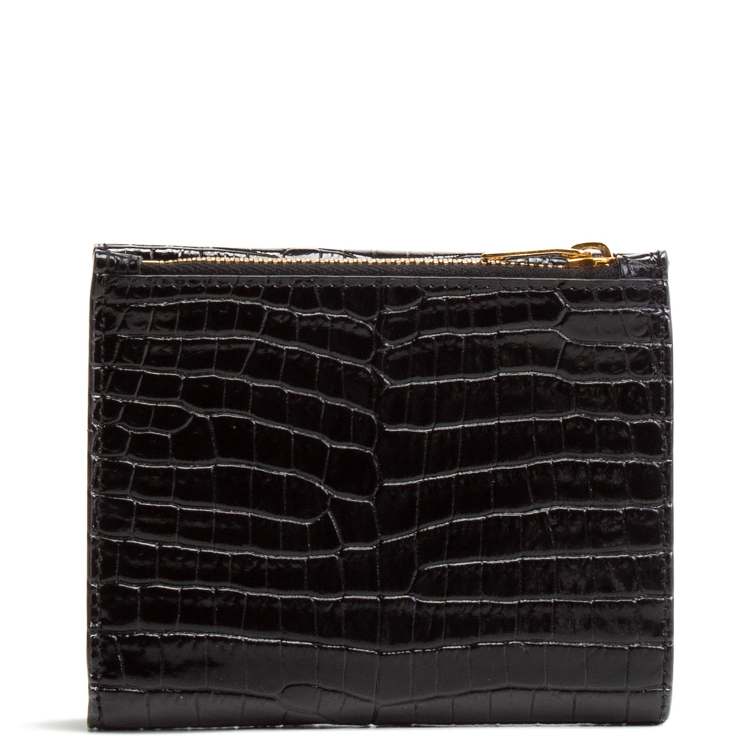 SAINT LAURENT Croc Embossed Uptown Compact Wallet - Black