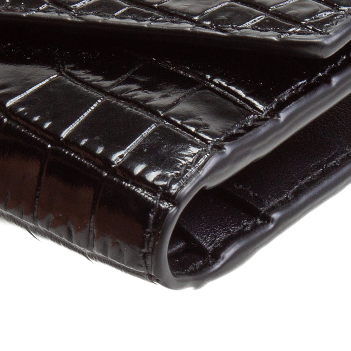 SAINT LAURENT Croc Embossed Uptown Compact Wallet - Black