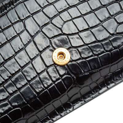 SAINT LAURENT Croc Embossed Cassandre Phone Holder - Black