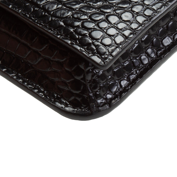 SAINT LAURENT Croc Embossed Cassandre Phone Holder - Black