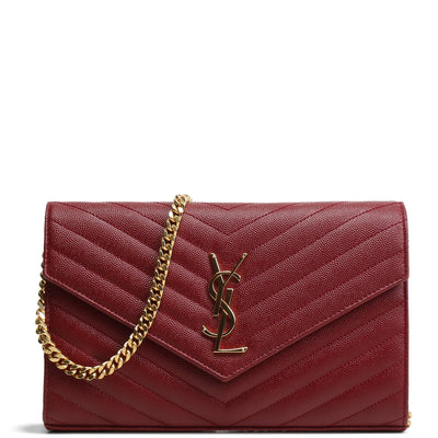 SAINT LAURENT Monogram Envelope Wallet On Chain - Burgundy