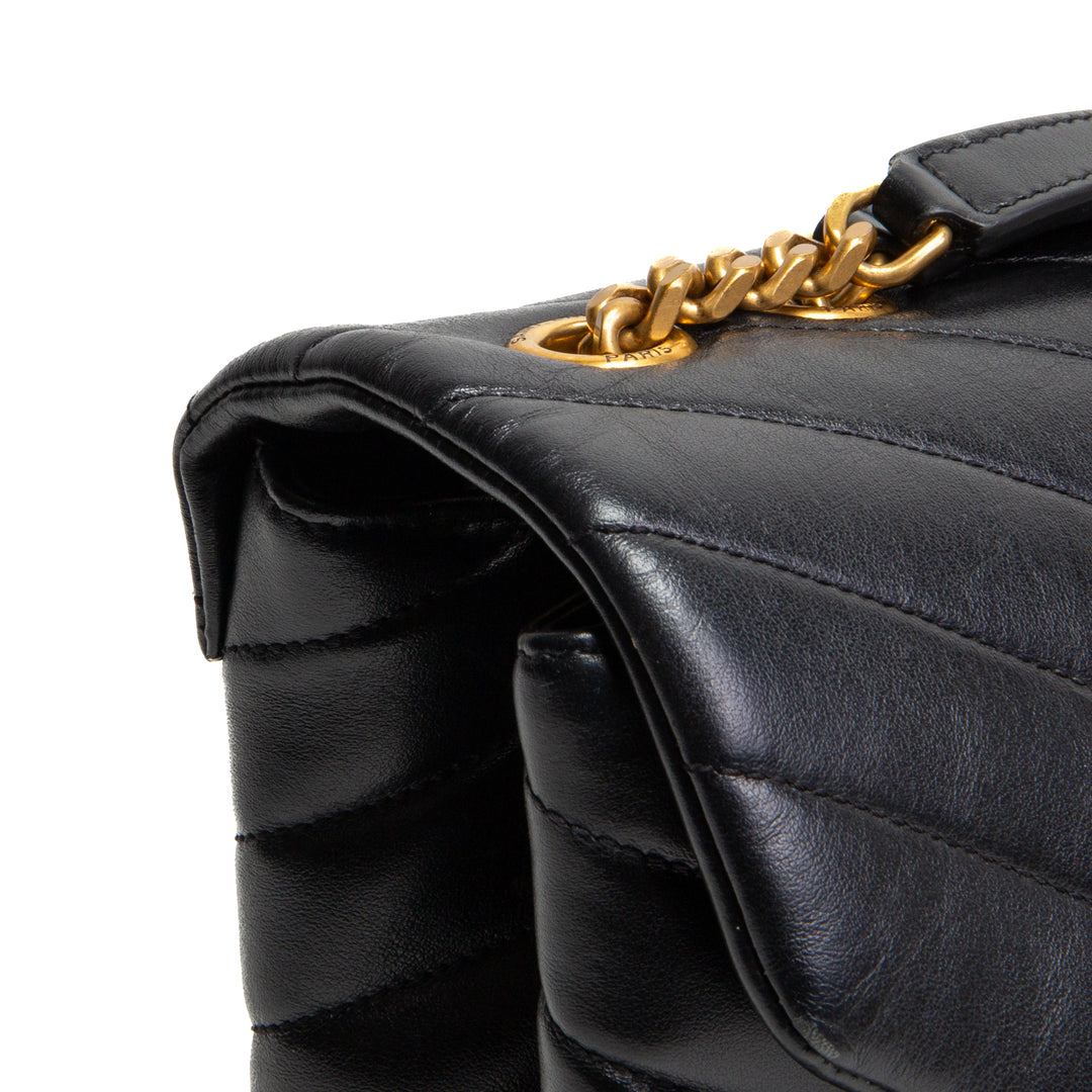 SAINT LAURENT Leather LouLou Large Shoulder Bag -Black OUTLET FINAL SALE