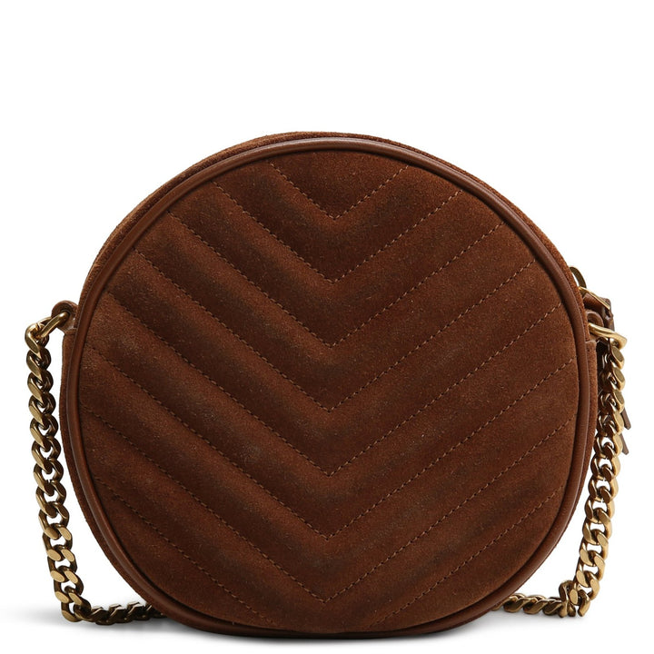 SAINT LAURENT Suede Round Vinyle Crossbody - Brown