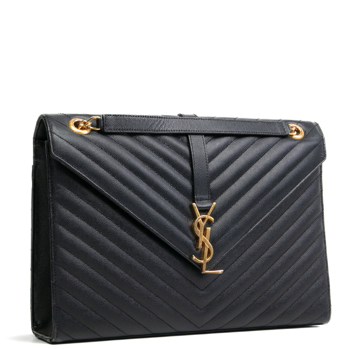 SAINT LAURENT Large Envelope Flap Bag - Black OUTLET FINAL SALE